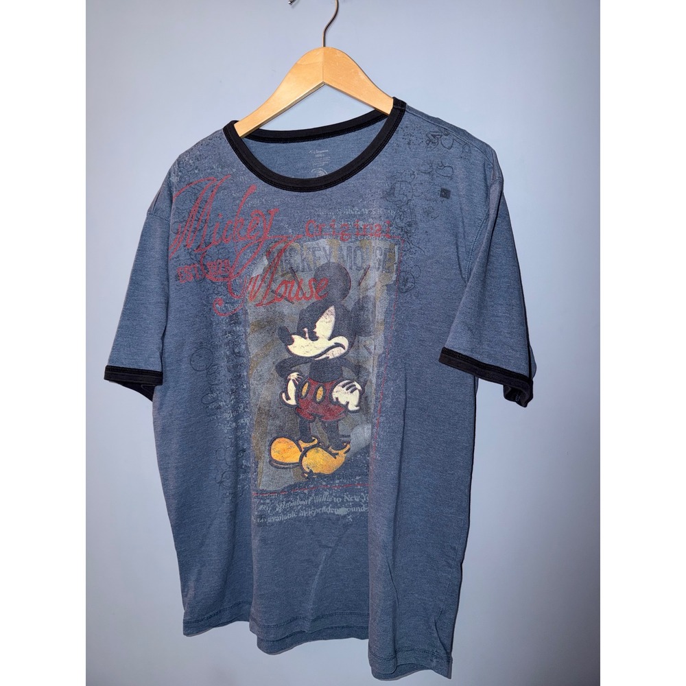 Disney Store Mickey Mouse Ringer T-Shirt Mens L Blue Graphic Steamboat Willie